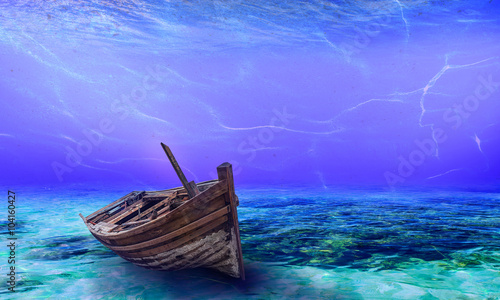 Underwater Wreck Background in the Sea