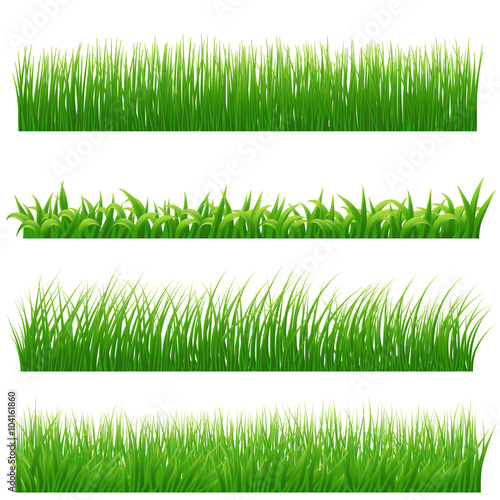 Green grass borders set on white. Vector illustration