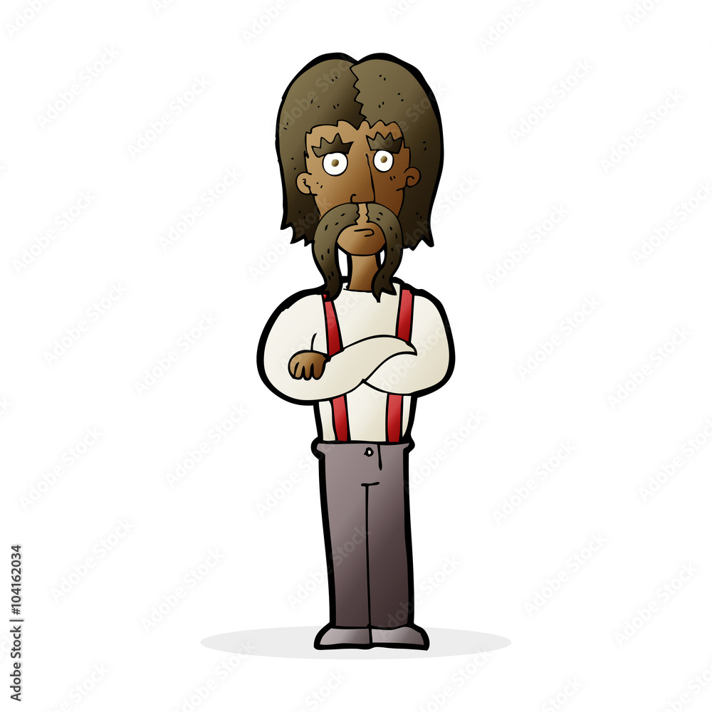 cartoon long mustache man with folded arms cartoon long mustache man with folded arms
