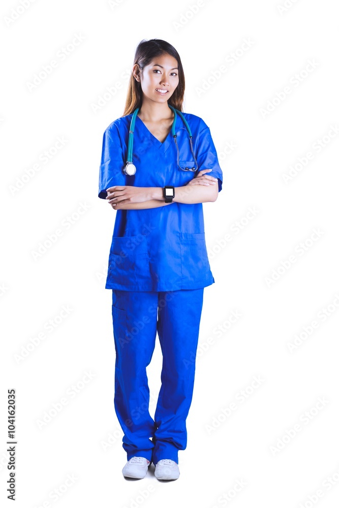 Asian nurse with stethoscope crossing arms Asian nurse with stethoscope crossing arms