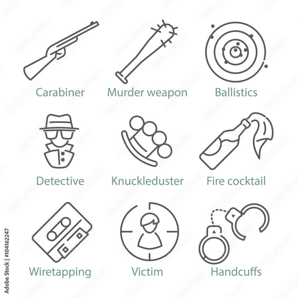 Fototapeta premium Vector thin line police icons for infographics and games UX/UI