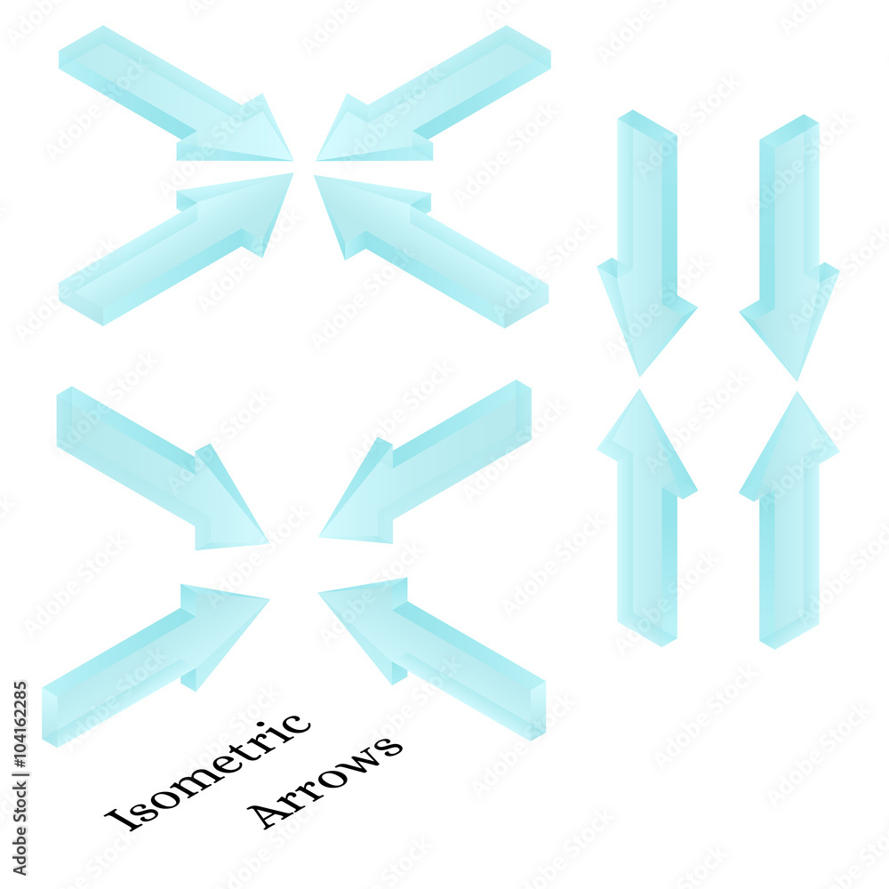 Isometric arrows. Realistic ice arrows. Frozen water in the form Isometric arrows. Realistic ice arrows. Frozen water in the form
