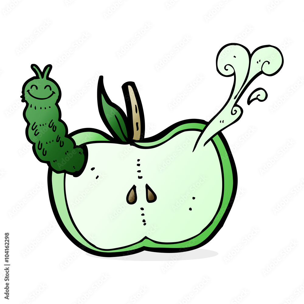 cartoon apple with bug cartoon apple with bug