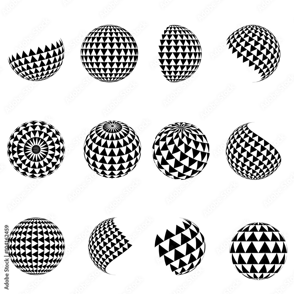 3D vector halftone spheres. Set of abstract backgrounds. Black a 3D vector halftone spheres. Set of abstract backgrounds. Black a