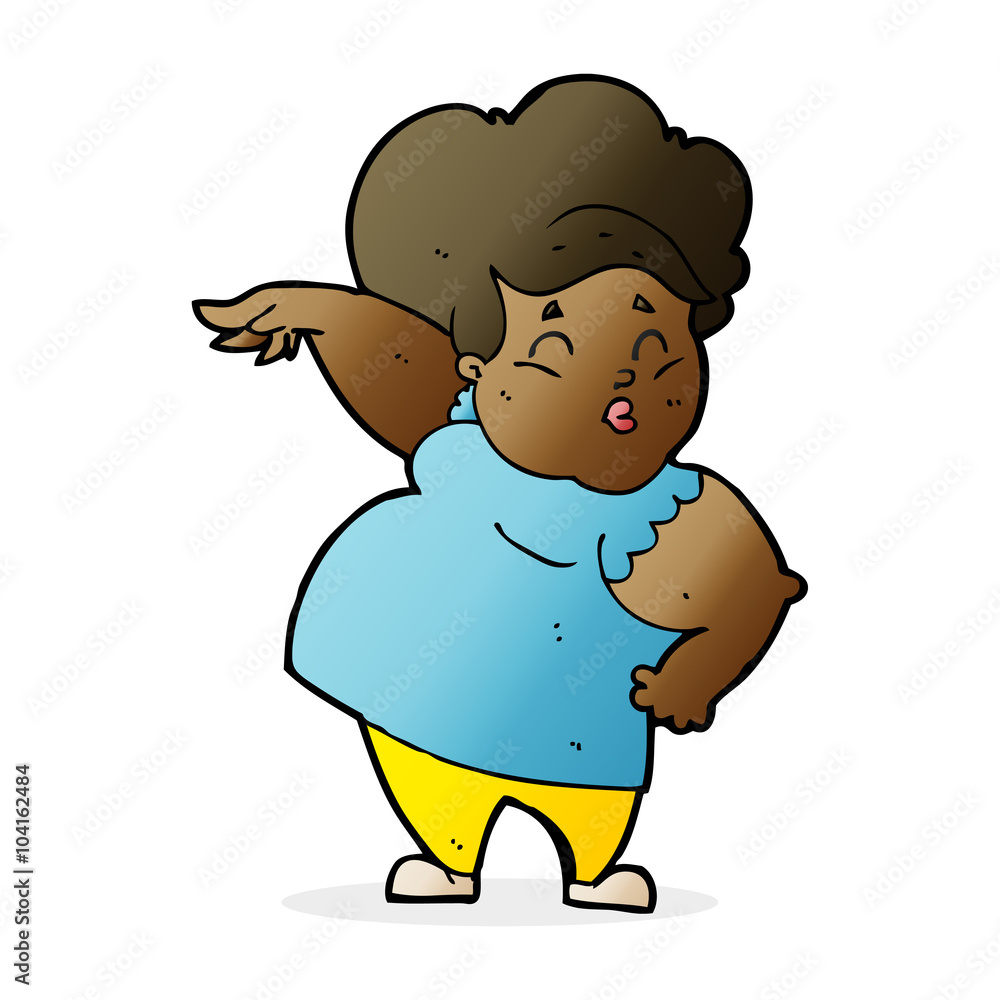 cartoon happy overweight lady