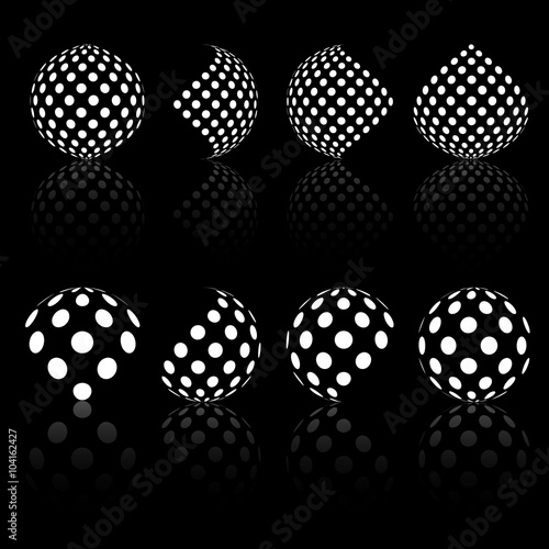 Вotted circle. Reflection effect. Black and white sphere dots p