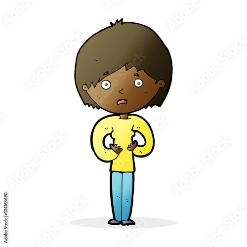 cartoon woman making Who Me? gesture