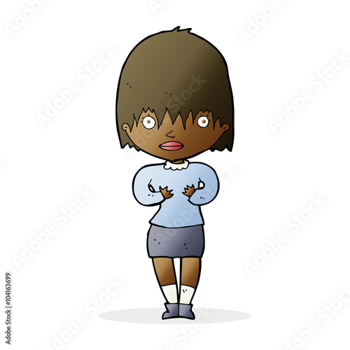 cartoon woman making Who Me? gesture
