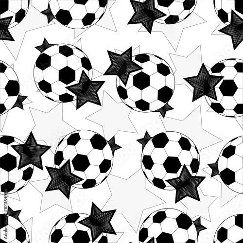 Seamless pattern of soccer balls and stars.Vector