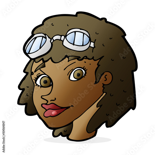 cartoon happy woman wearing aviator goggles