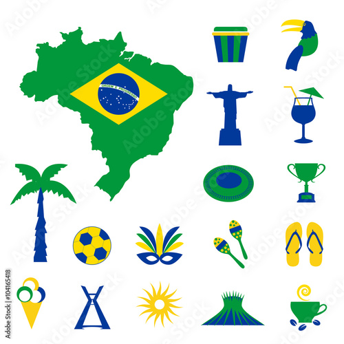 Brazil icons with map and flag photo