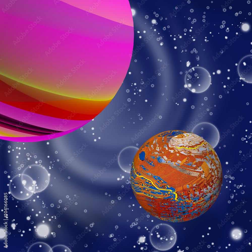 Illustration of different planets in outer space, close-up Illustration of different planets in outer space, close-up