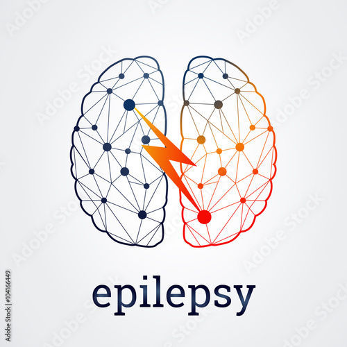 Human brain with epilepsy activity in one side, vector illustration