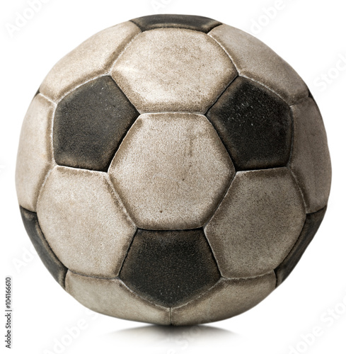 Photo Old Soccer Ball Isolated on White / Detail of a old black and white soccer ball