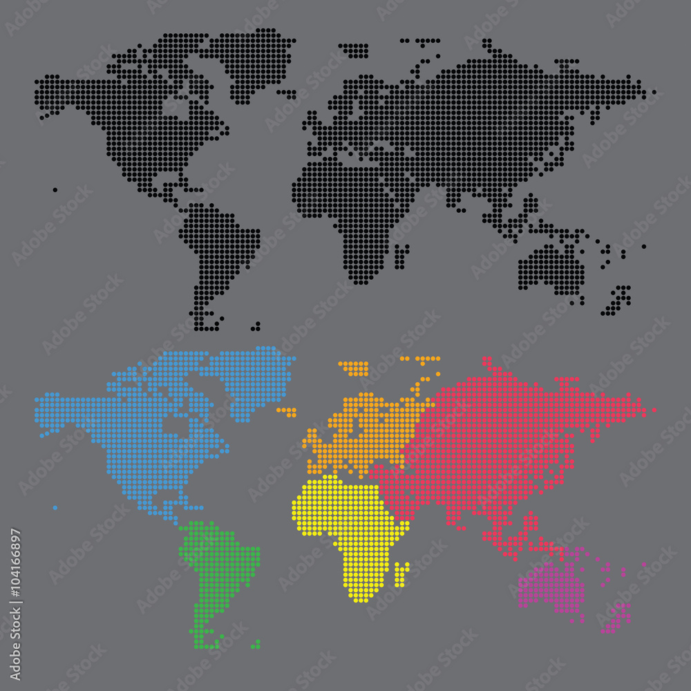 World map halftone dot vector set