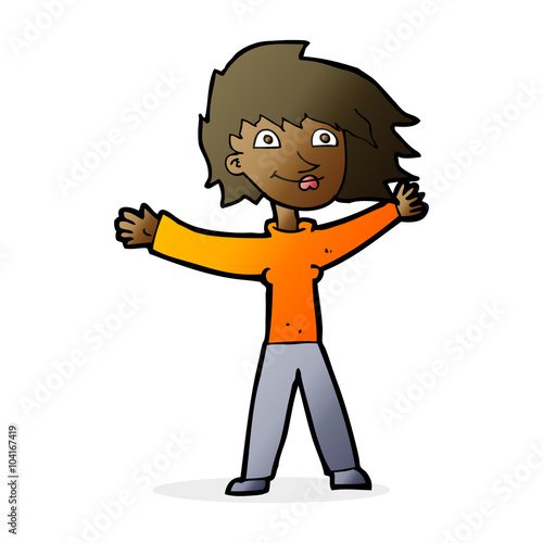 cartoon excited woman waving