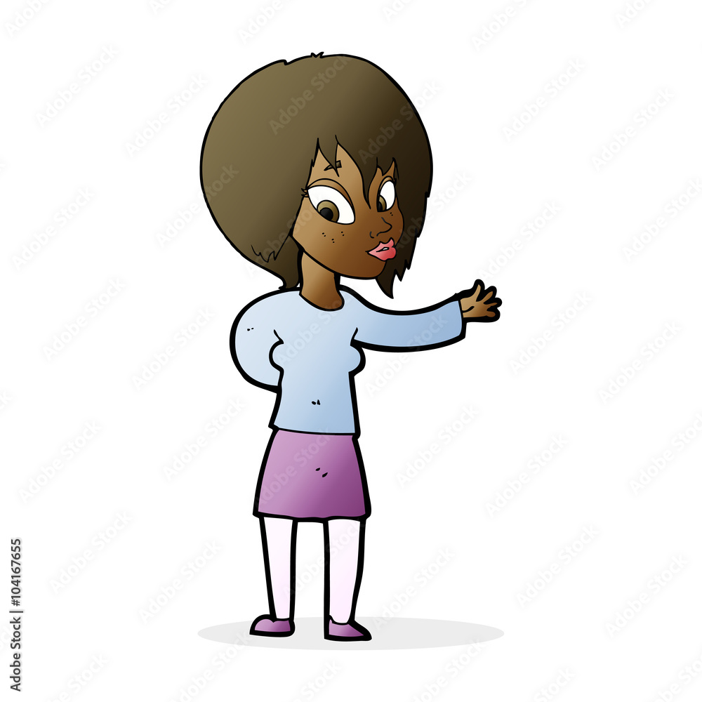 cartoon woman making welcome gesture cartoon woman making welcome gesture