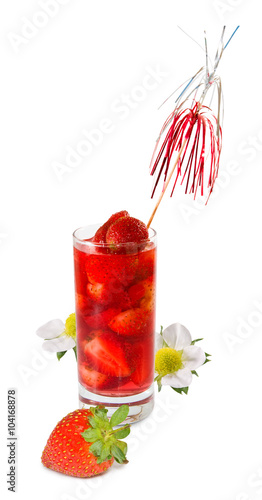 isolated image of strawberry cocktail and strawberries closeup