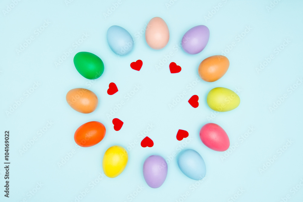 Colorful easter eggs on pastel background Colorful easter eggs on pastel background