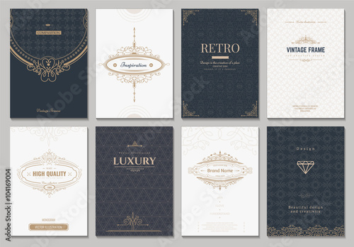 Monogram creative cards template with flourishes ornament elements. Elegant design for cafe, restaurant, heraldic, jewelry, fashion