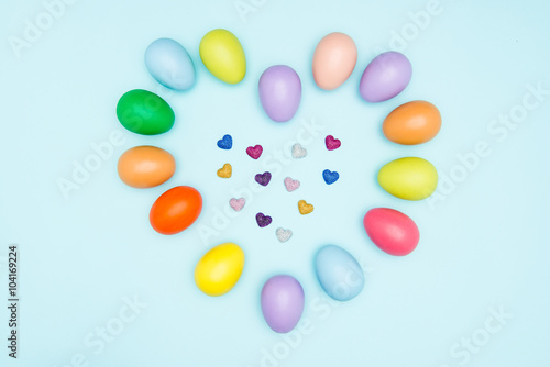 Fototapeta Naklejka Na Ścianę i Meble -  Colorful easter eggs on pastel background