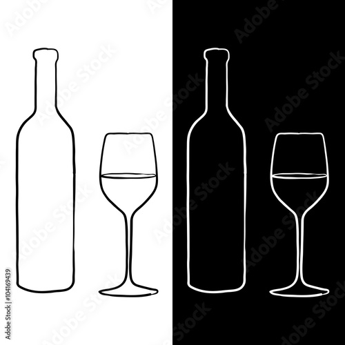 Bottle and glass of wine.  Sketch.