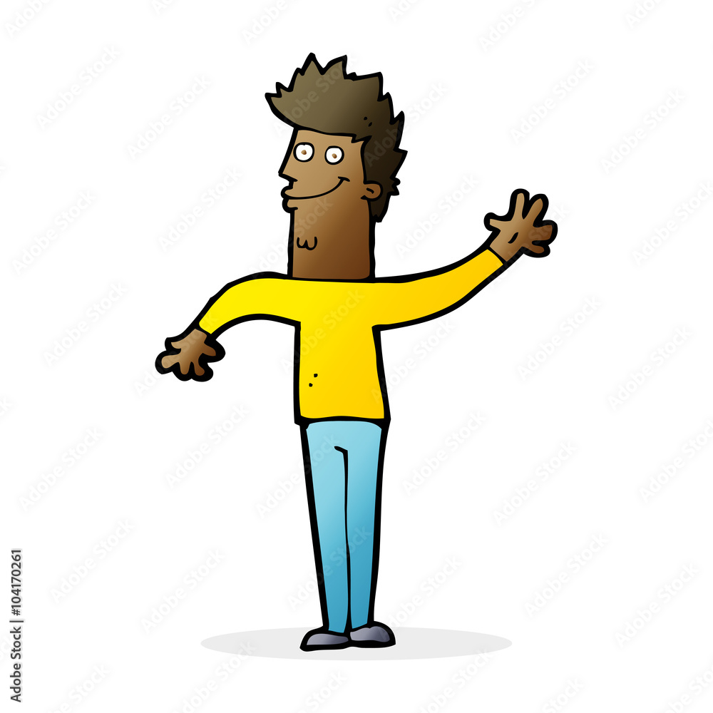 cartoon happy waving man