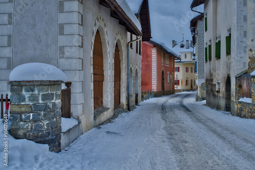Glimpse of the village of S-chanf in the Engadine valley in Swit photo