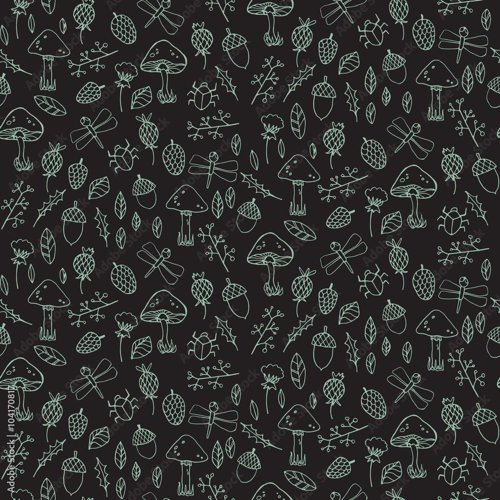 Naklejka premium Seamless atumn forest pattern with mushrooms in cartoon style