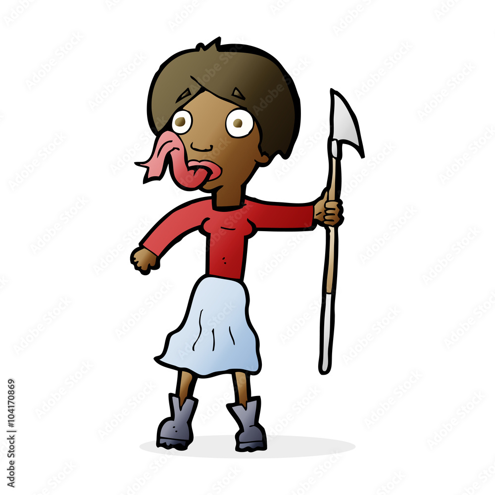 cartoon woman with spear sticking out tongue cartoon woman with spear sticking out tongue