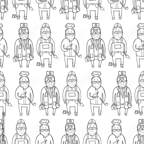 Seamless pattern with people of different professions: chief, do