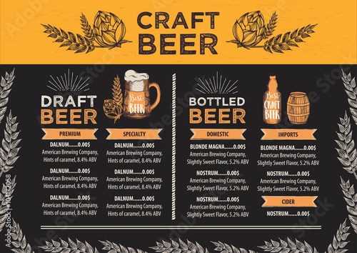 Beer restaurant cafe menu, template design.
