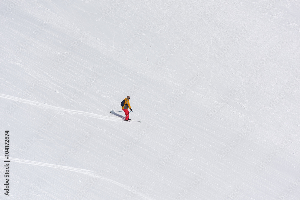 freeride skier skiing in deep powder snow freeride skier skiing in deep powder snow