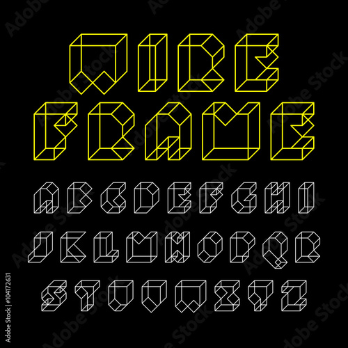 3d wireframe font, alphabet