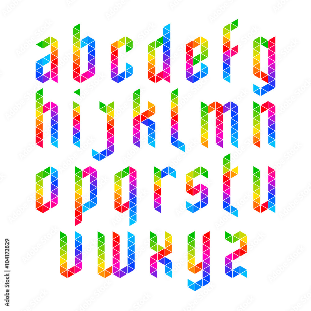 Colorful geometric alphabet, lowercase letters