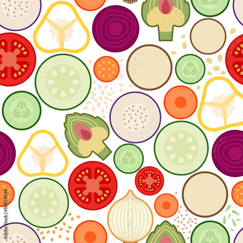 Seamless pattern with cross-sections of different vegetables