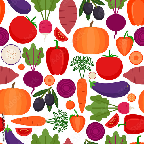 Colored seamless pattern with different vegetables