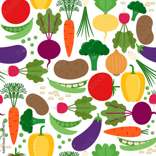 Colored seamless pattern with different vegetables