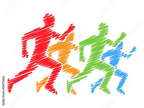 Colored silhouettes of runners. Vector running and marathon logo