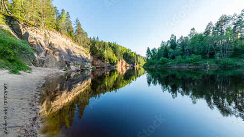 Fototapeta Naklejka Na Ścianę i Meble -  Summer river with reflections