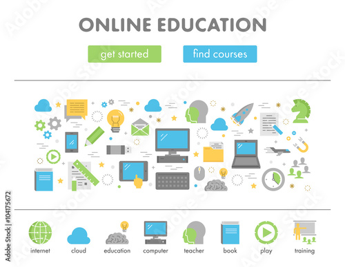 Vector flat web banner for e-learning and online education.