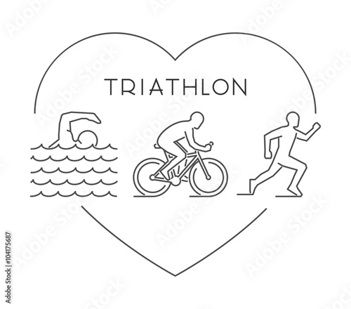 Love triathlon symbol. Vector figures triathletes.