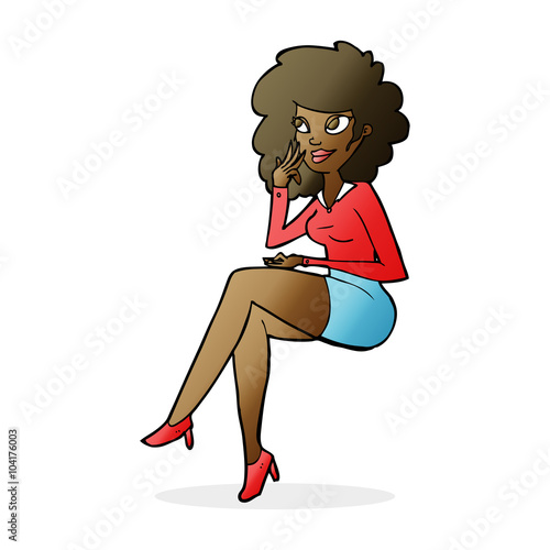cartoon office woman sitting