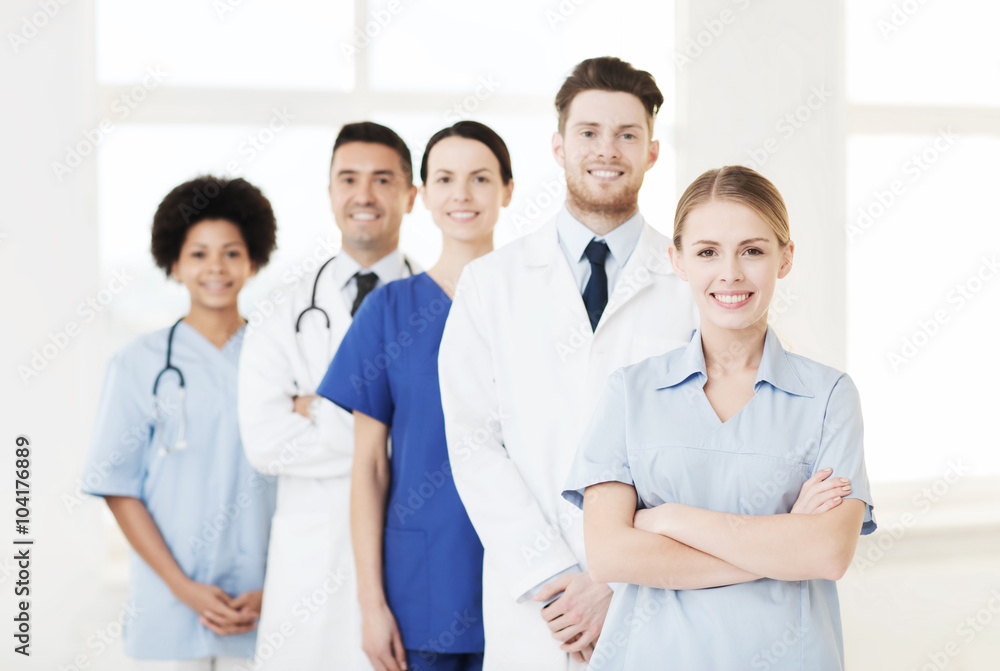 group of doctors and nurses at hospital