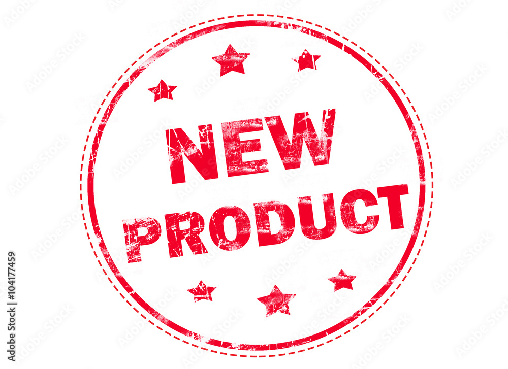 New product on red grunge rubber stamp New product on red grunge rubber stamp