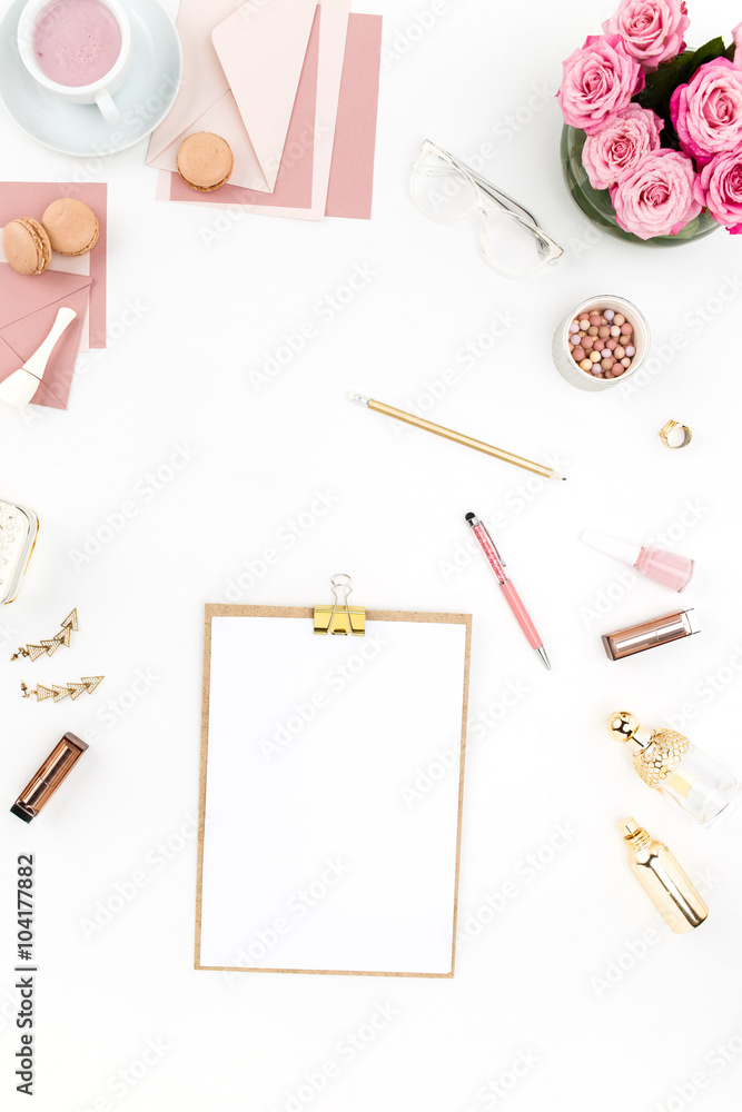 Still life of fashion woman, objects on white Still life of fashion woman, objects on white