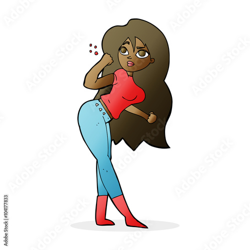 cartoon woman raising fist
