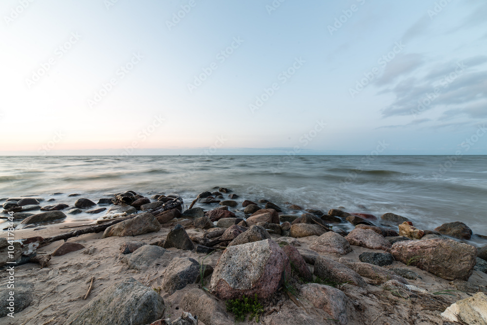 Rocky beach with clouds