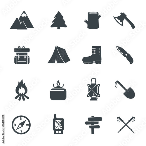 Hiking Equipment Icons.