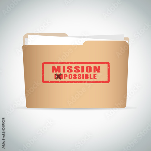 Stamp mission possible with red text over brown document file